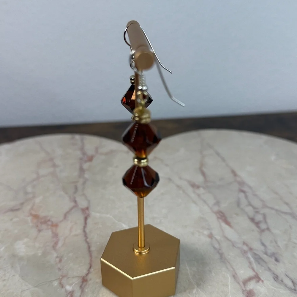Elegant Brown and Gold Dangle Earrings